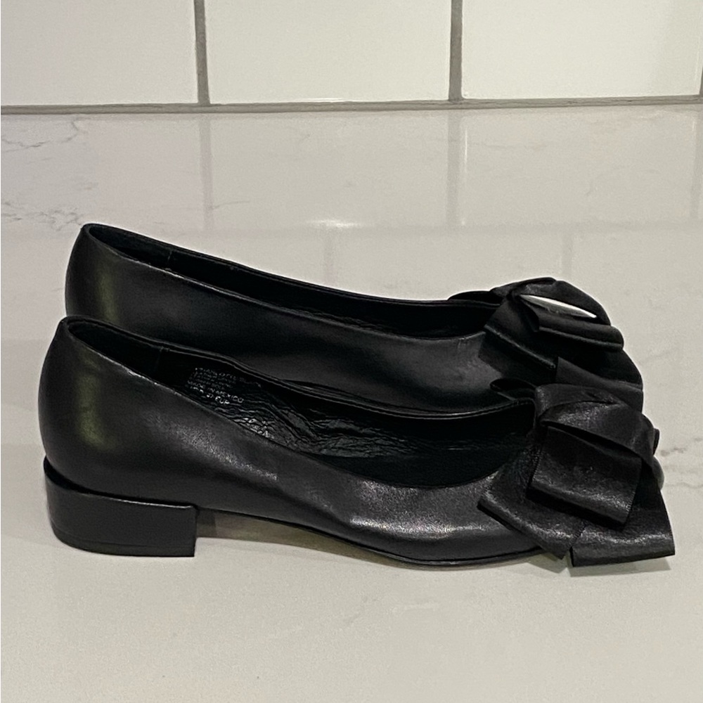Charleston Shoe Co. Charlotte Black Satin Bow Leather Flats Size 6 New - Picture 4 of 14